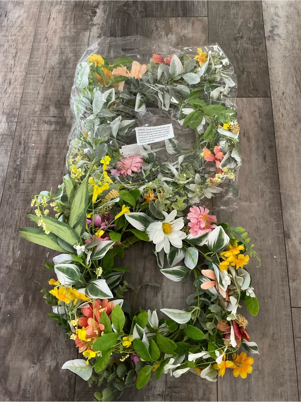 Faux Floral Wreath with Pink, Yellow & White Blooms
